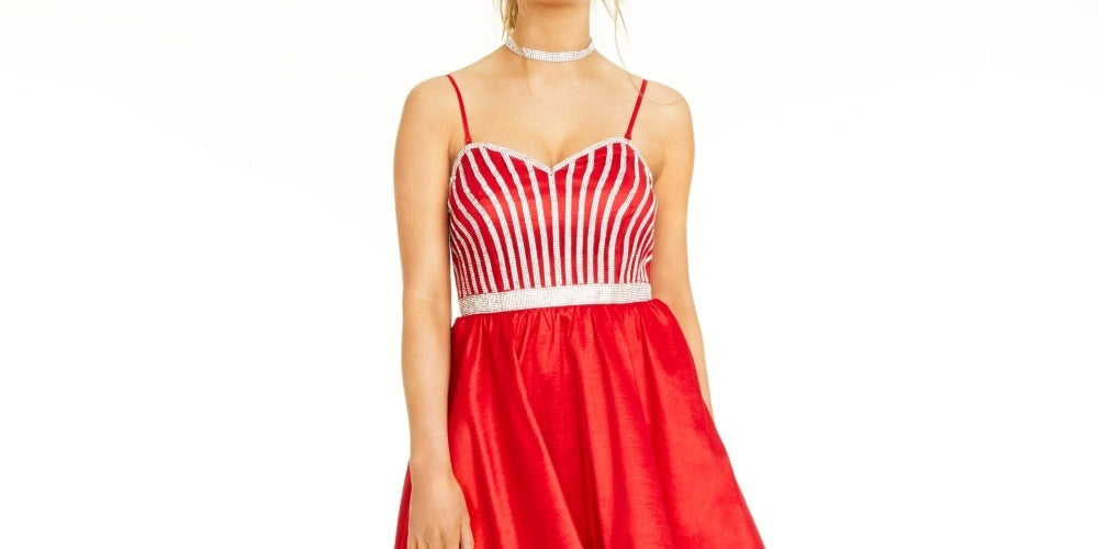 Crystal Doll Juniors' Rhinestone Fit & Flare Dress Gray Size 3