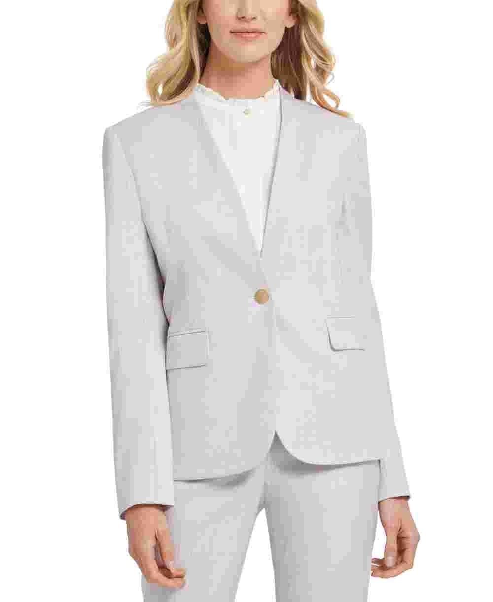 DKNY Women's Collarless Pinstripe One-Button Blazer Gray Size 16