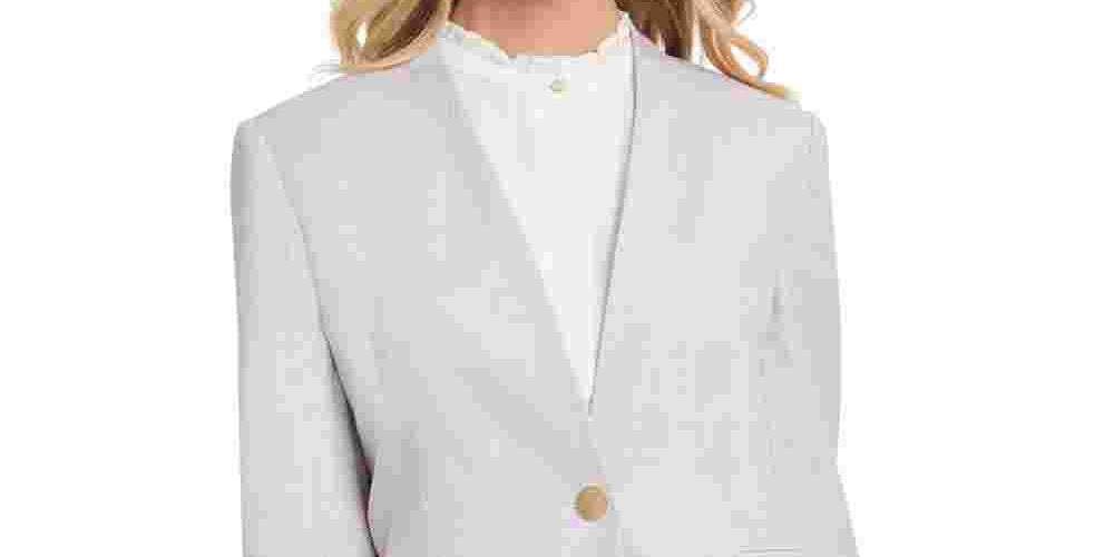 DKNY Women's Collarless Pinstripe One-Button Blazer Gray Size 16