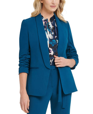 DKNY Women's Ruched Sleeve Open Front Blazer Blue Size 16