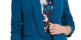 DKNY Women's Ruched Sleeve Open Front Blazer Blue Size 16