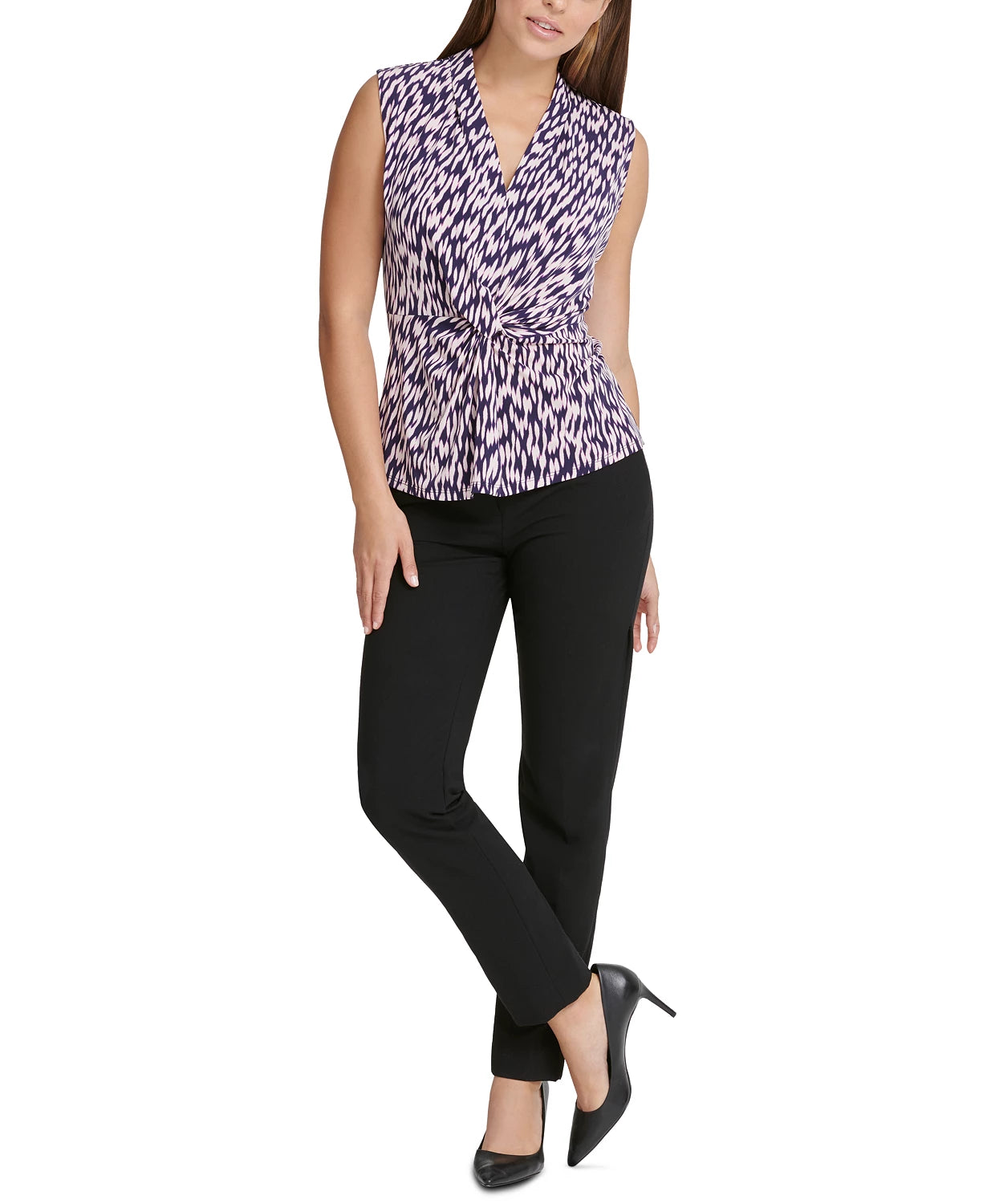 DKNY Women's V-Neck Knotted Twist Top Blue Size Medium