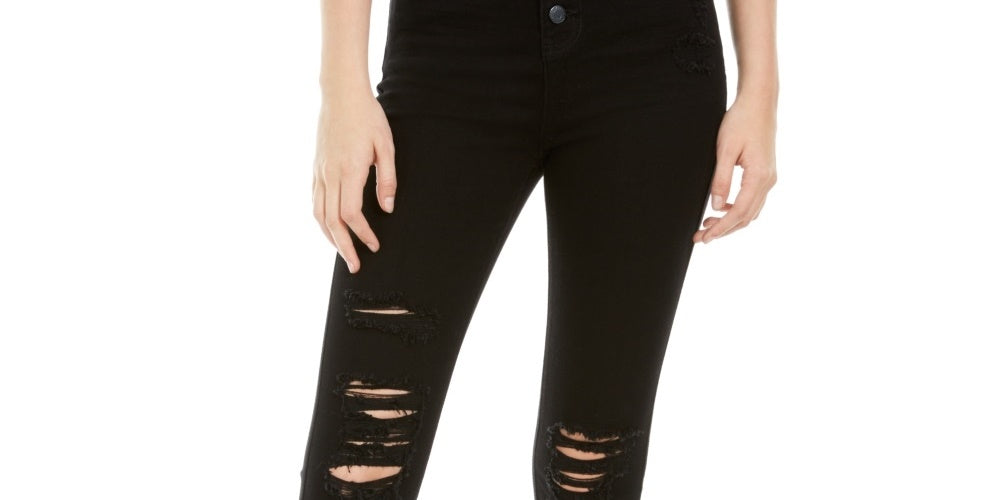 Vanilla Star Junior's Ripped Button Fly Jeans Black Size 5