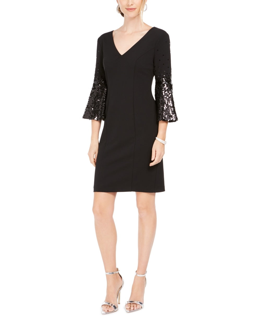 Vince Camuto Women's Sequin Flare Sleeve Cocktail Dress Black Size 14