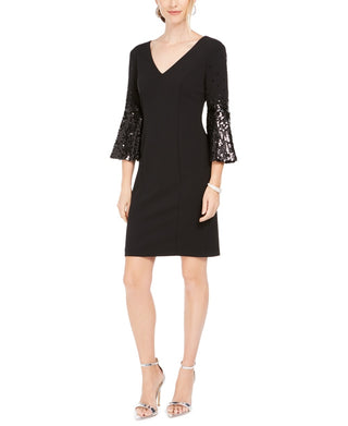 Vince Camuto Women's Sequin Flare Sleeve Cocktail Dress Black Size 14