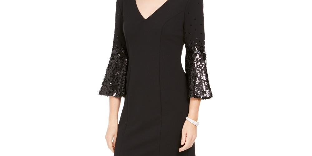 Vince Camuto Women's Sequin Flare Sleeve Cocktail Dress Black Size 14