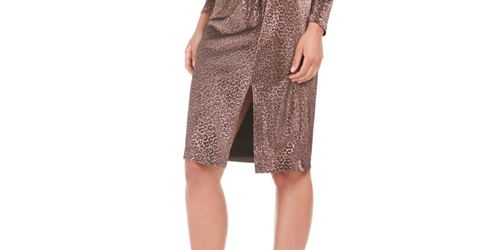 Vince Camuto Women's Metallic Animal Print Stretch Dress Brown Size 4