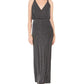 Vince Camuto Women's Glitter Zippered Spaghetti Strap V Neck Full Length Sheath Evening Dress Black Size 8