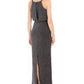 Vince Camuto Women's Glitter Zippered Spaghetti Strap V Neck Full Length Sheath Evening Dress Black Size 8