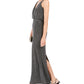 Vince Camuto Women's Glitter Zippered Spaghetti Strap V Neck Full Length Sheath Evening Dress Black Size 8
