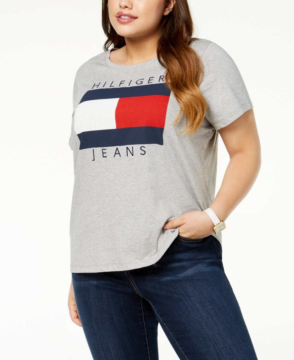 Tommy Hilfiger Women's Cotton Logo T-Shirt Grey Size 2X