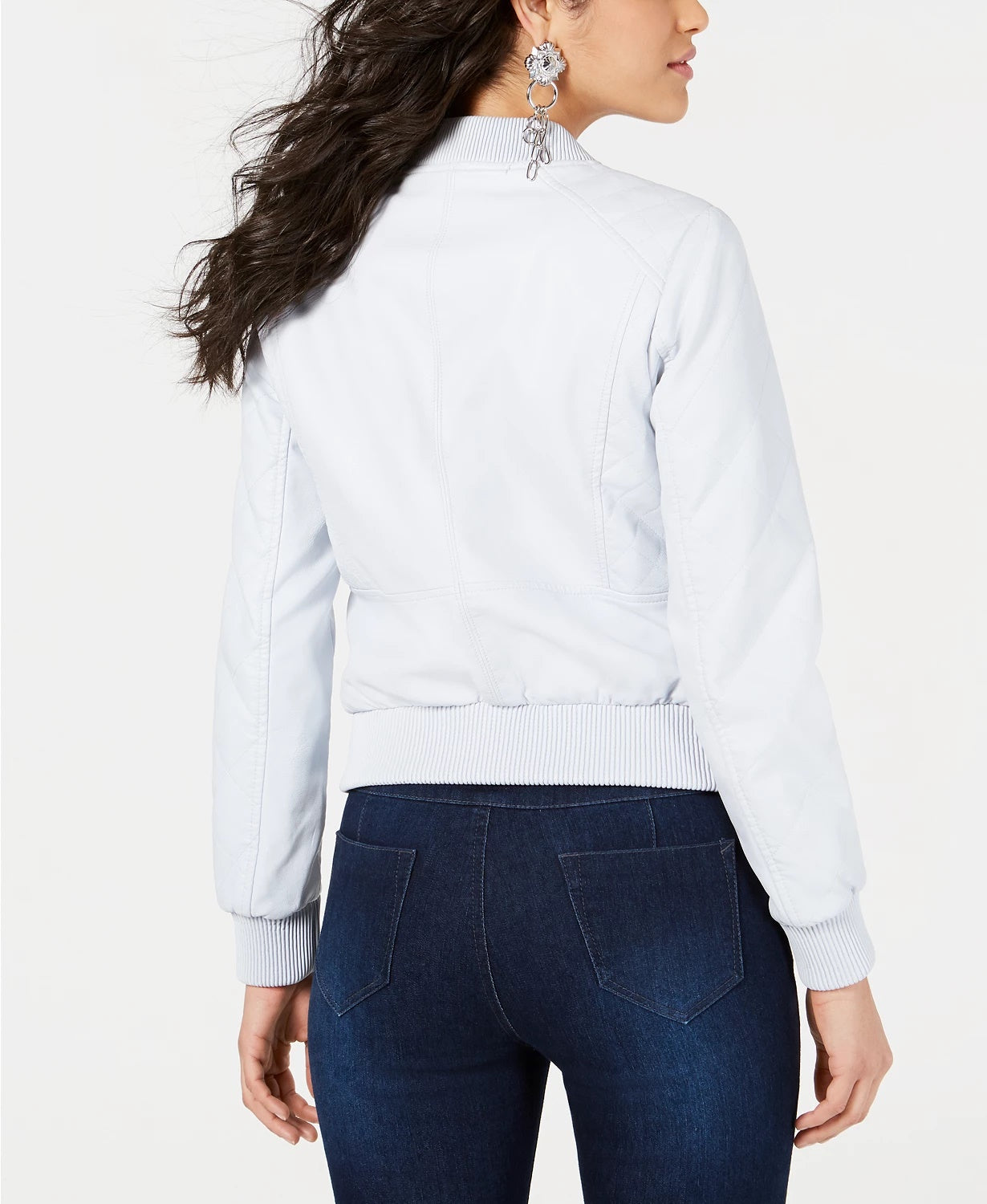 Guess Women's Melissa Faux-Leather Bomber Jacket Navy Size Small