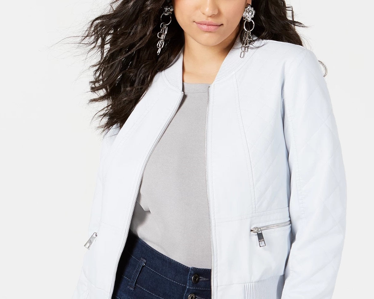 Guess Women's Melissa Faux-Leather Bomber Jacket Navy Size Small