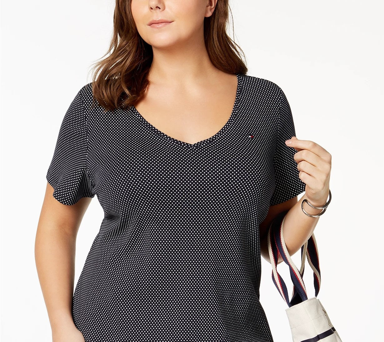 Tommy Hilfiger Women's Plus Size Polka Dot Cotton V-Neck T-Shirt Blue Size 1X