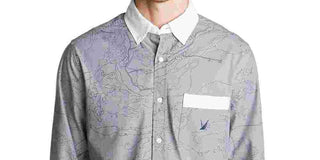 Nautica Men's Oxford Map Print Casual Shirt Gray Size X-Large