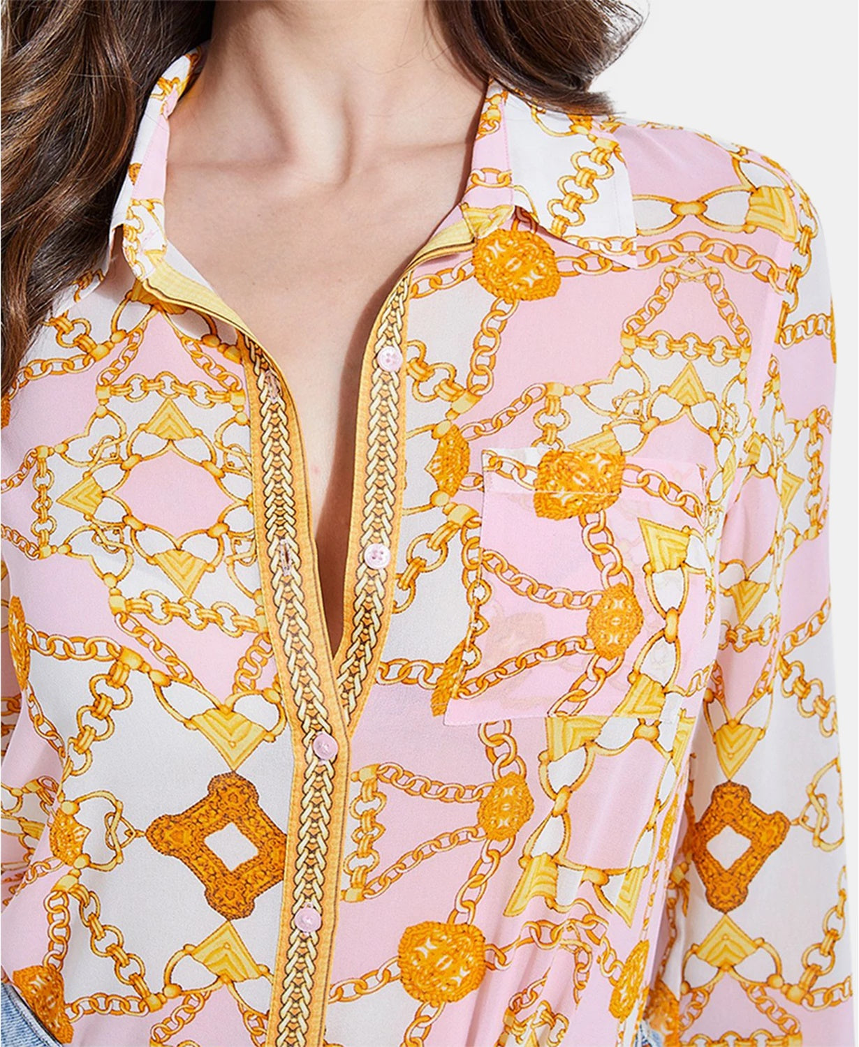 Guess Women's Madyson Printed Long-Sleeve Shirt Pink Size Medium