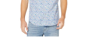 Nautica Men's Blue Sail Collection Floral Print Oxford Short Sleeve Shirt Natural Size XX-Large