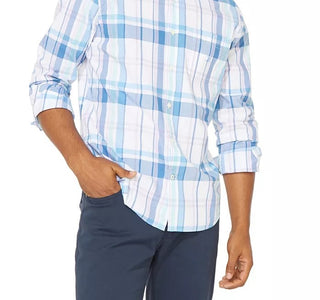 Nautica Men's Blue Sail Plaid Shirt Natural Size Medium