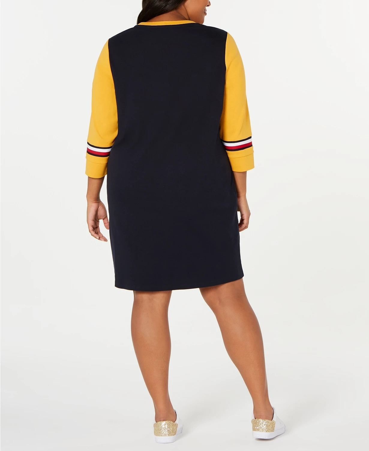 Tommy Hilfiger Women's Plus Size Striped-Trim Cotton Sweatshirt Dress Yellow Size 1X
