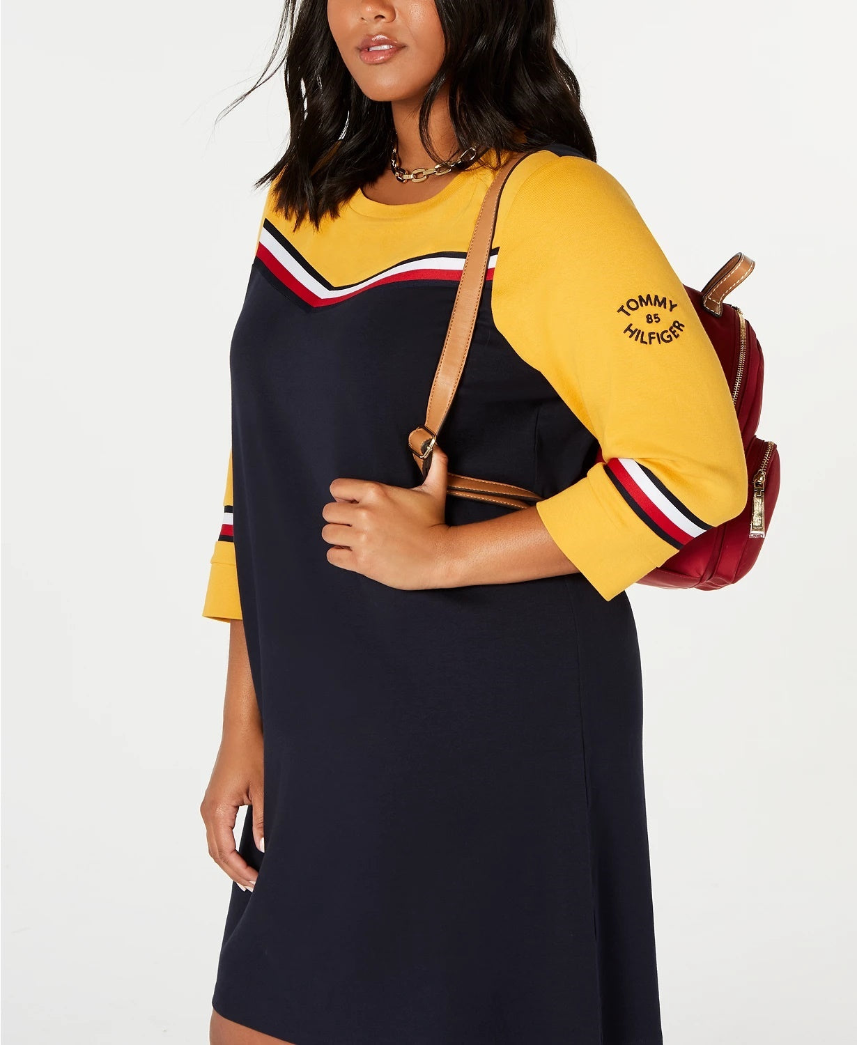 Tommy Hilfiger Women's Plus Size Striped-Trim Cotton Sweatshirt Dress Yellow Size 1X