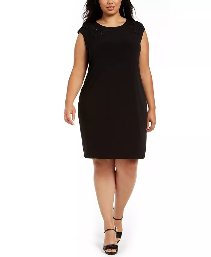 Calvin Klein Women's Plus Sleeveless Embellished Sheath Dress Black Size 2X