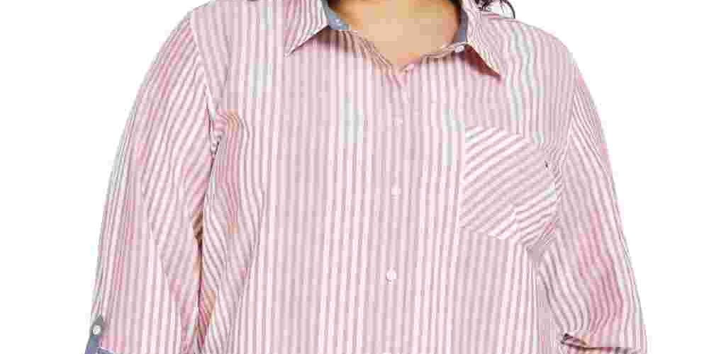 Tommy Hilfiger Women's Striped Cotton Shirt Red Size 2X