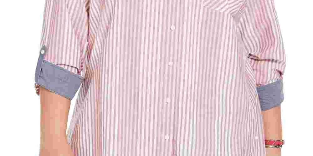Tommy Hilfiger Women's Striped Cotton Shirt Red Size 2X