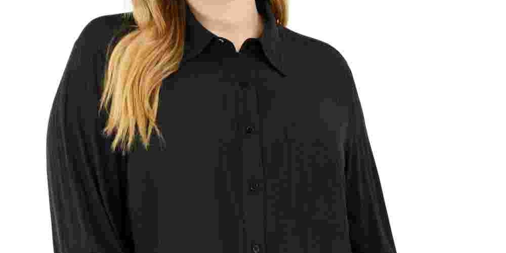 Michael Kors Women's Plus Swiss Dot Button-Down Top Black Size 1X