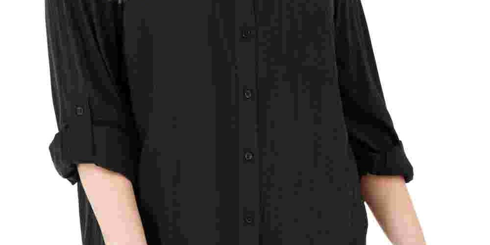 Michael Kors Women's Plus Swiss Dot Button-Down Top Black Size 1X