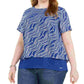 Michael Kors Women's Plus Size Printed Split-Back Top Blue Size 3X