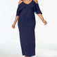 NY Collection Women's Plus Size Chiffon Cold-Shoulder Maxi Dress Navy Size 2X