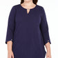 NY Collection Women's Rounded Hem Tunic Blue Size 1X