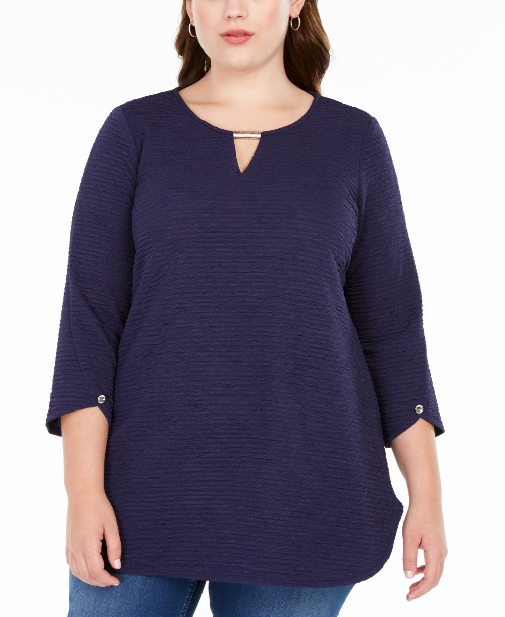 NY Collection Women's Rounded Hem Tunic Blue Size 1X