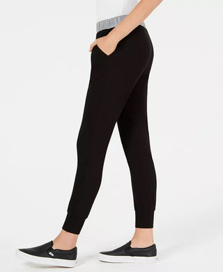Waisted Women's Reflective-Contrast Jogger Pants Black Size Medium