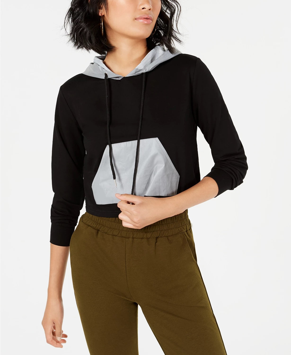 Waisted Women's Reflective Contrast Hoodie Black Size Small