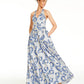 Speechless Juniors' Metallic Floral Brocade Halter Gown Blue Size 9