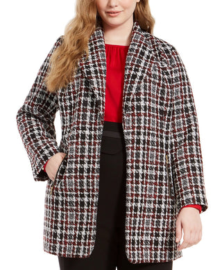 Calvin Klein Women's Plus Tweed Plaid Topper Jacket Red Size 18W