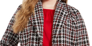Calvin Klein Women's Plus Tweed Plaid Topper Jacket Red Size 18W