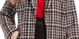 Calvin Klein Women's Plus Tweed Plaid Topper Jacket Red Size 18W