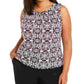 Calvin Klein Women's Sleeveless Printed Pleat Neck Top Black Size 1X