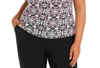 Calvin Klein Women's Sleeveless Printed Pleat Neck Top Black Size 1X