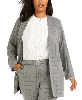 Calvin Klein Women's Windowpane Topper Jacket Gray Size 16W