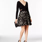 X by Xscape Women's Long Sleeve V Neck Short Fit Flare Evening Dress Black Size 12