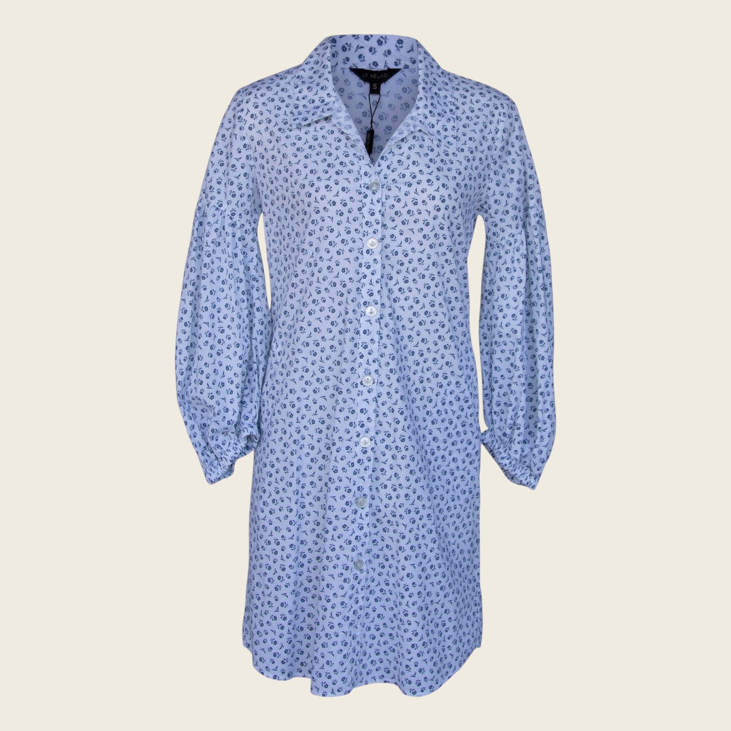 Shirt Dress with Oversized Sleeves in White Floral – Summer Dress
