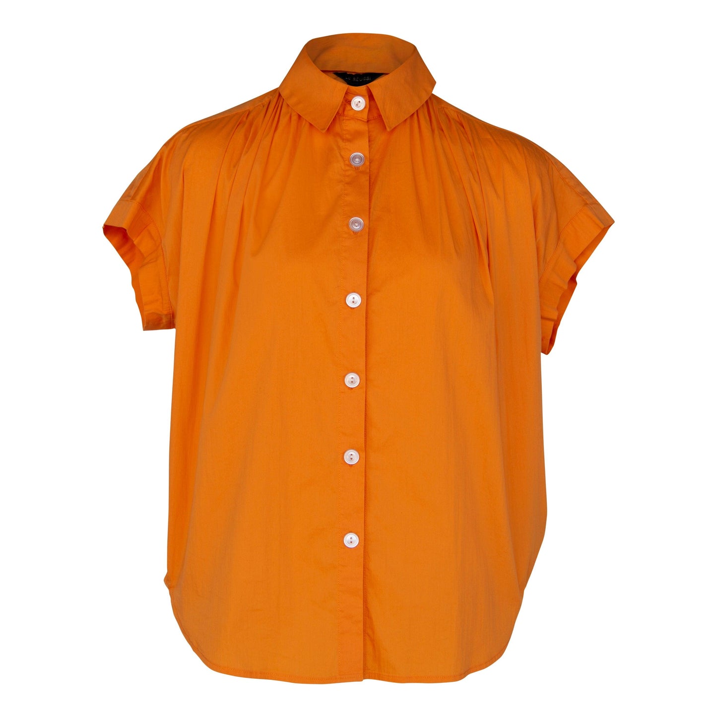 Womens Gather Collar Shirt in Orange – Stylish Gathered Blouse