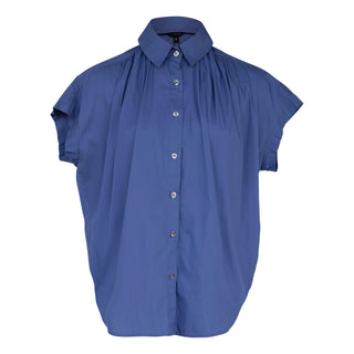 Womens Gather Collar Shirt in Navy – Elegant Blouse