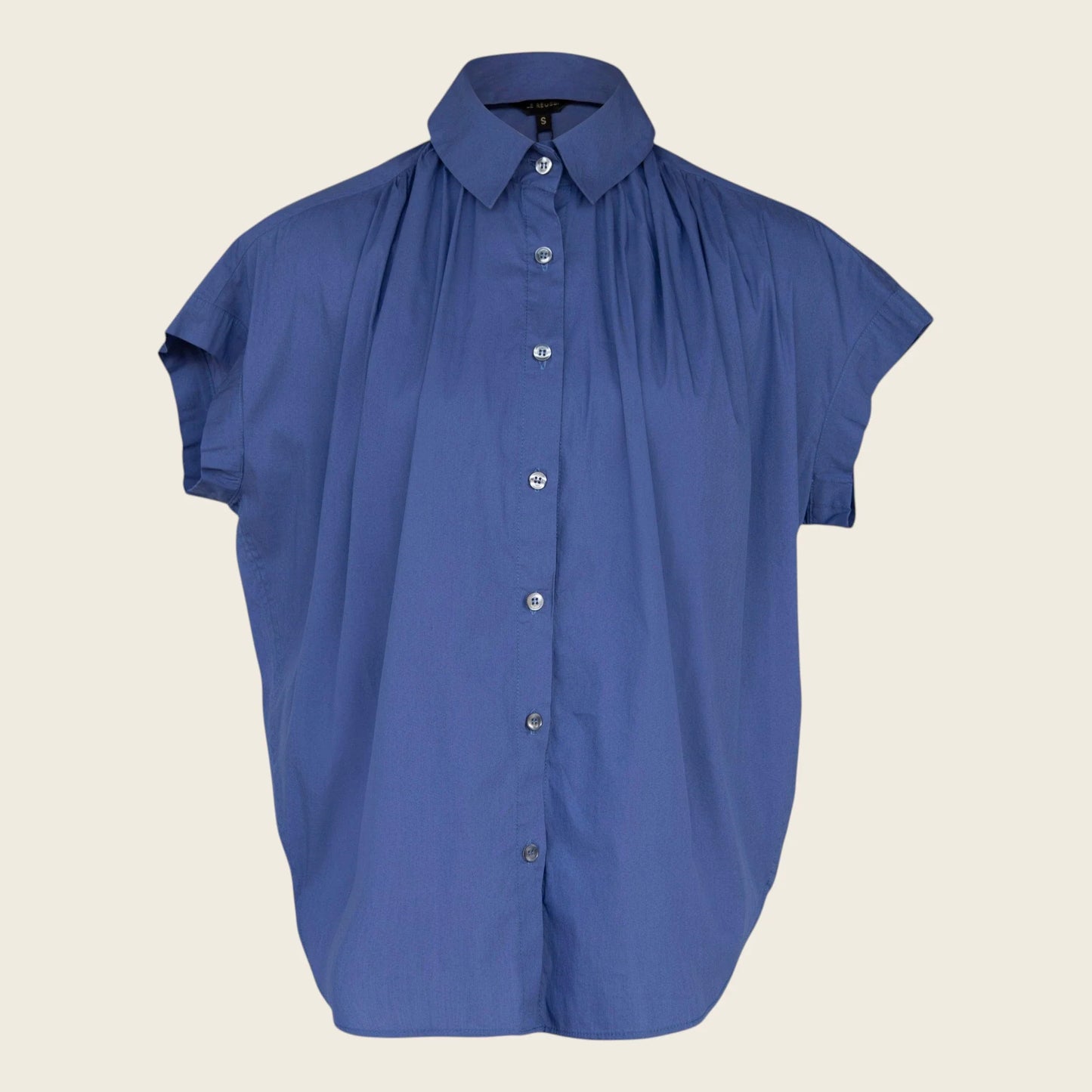 Womens Gather Collar Shirt in Navy – Elegant Blouse