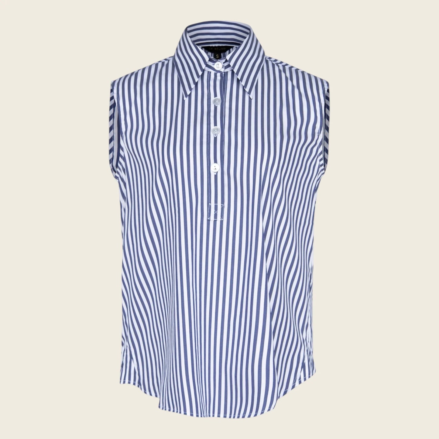 Olivia Sleeveless Blue Stripe Blouse – Italian Cotton Women’s Top