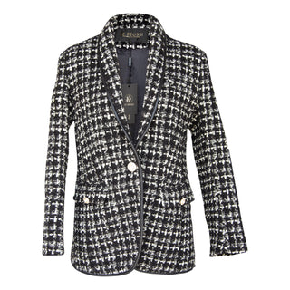 Black & White Tweed Checkers Blazer – Women’s Chic Tailored Jacket