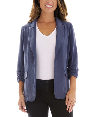 BCX Juniors' Ruched-Sleeve Open-Front Blazer Navy Size Small
